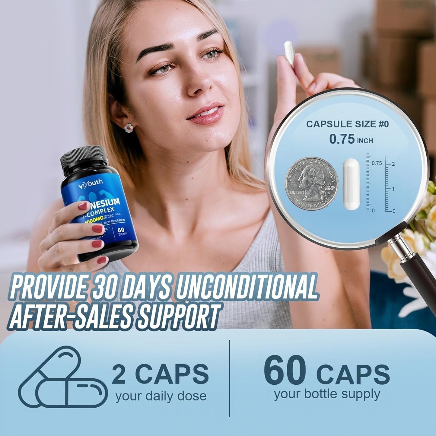 Magnesium 7 Complex Supplement Advanced with Glycinate Citrate Malate Chelate Taurate Orotate Aspartate, Capsules with Zinc, Vitamin D3 & B6 for Sleep, Muscle Relief, 60 Capsules