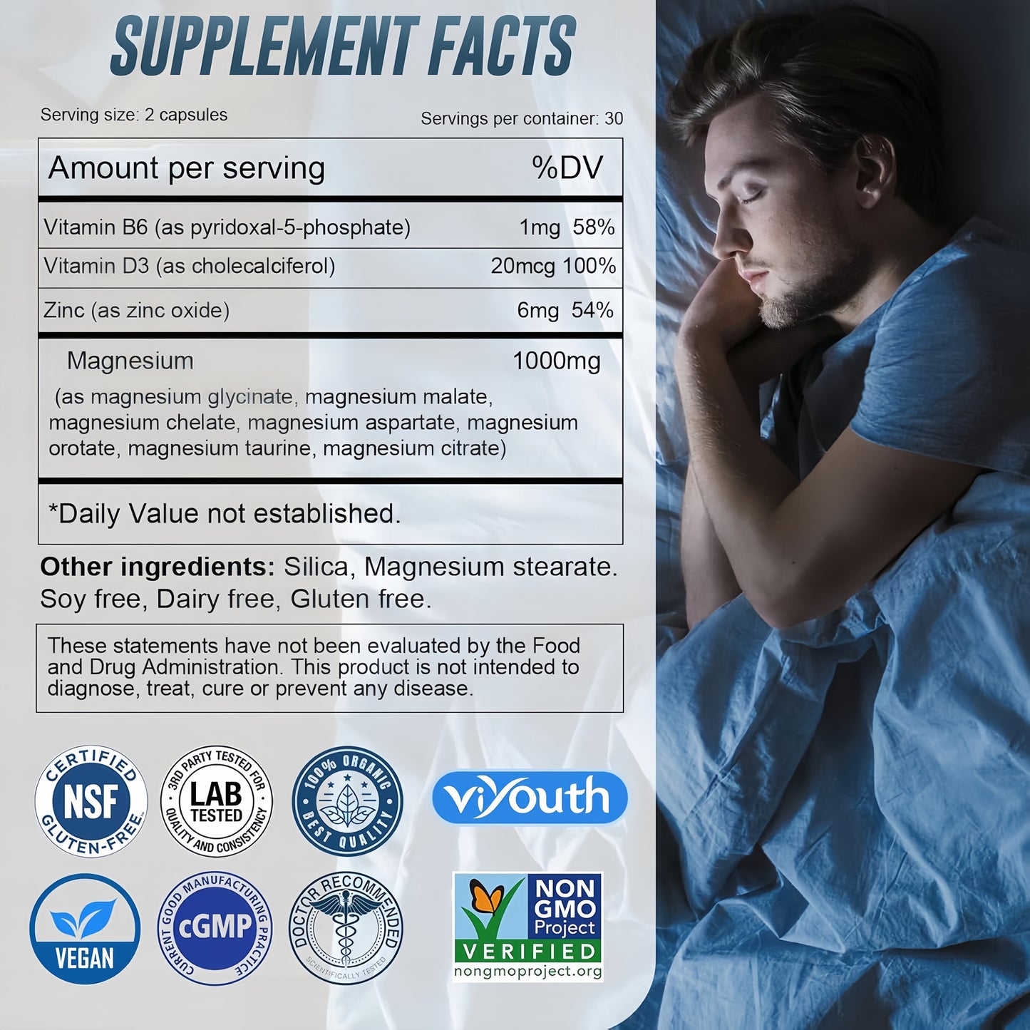 Magnesium 7 Complex Supplement Advanced with Glycinate Citrate Malate Chelate Taurate Orotate Aspartate, Capsules with Zinc, Vitamin D3 & B6 for Sleep, Muscle Relief, 60 Capsules